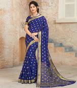 Blue woven Silk Blend saree with blouse