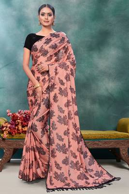 Pink plain silk saree with blouse 1