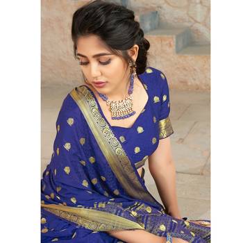 Blue woven Silk Blend saree with blouse 2