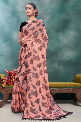 Pink plain silk saree with blouse 2