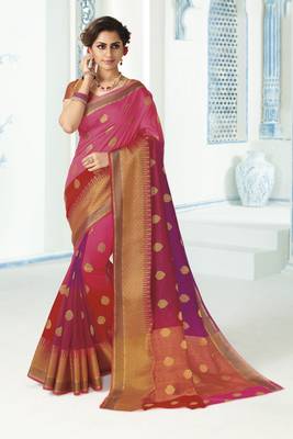 Multicolor woven raw silk saree with blouse 1