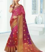 Multicolor woven raw silk saree with blouse