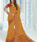 Yellow woven raw silk saree with blouse