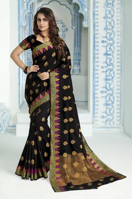 Black woven raw silk saree with blouse 1