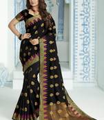 Black woven raw silk saree with blouse