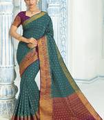 Sea green woven raw silk saree with blouse