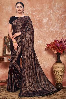 Gold plain silk saree with blouse 1