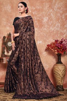 Gold plain silk saree with blouse 2