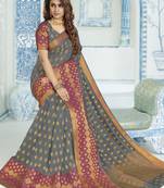 Grey woven raw silk saree with blouse