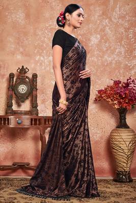 Gold plain silk saree with blouse 3