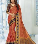 Orange woven raw silk saree with blouse