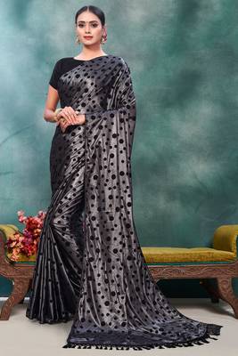 Silver plain silk saree with blouse 1
