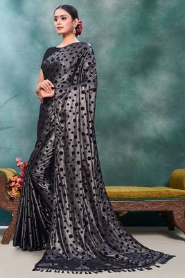 Silver plain silk saree with blouse 2