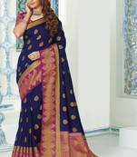 Navy blue woven raw silk saree with blouse