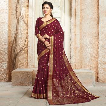 Maroon woven Silk Blend saree with blouse 1