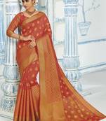 Orange woven raw silk saree with blouse