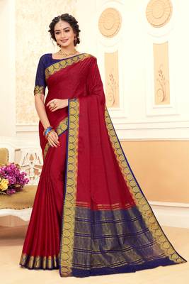 Red woven Silk Blend saree with blouse 1