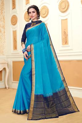 turquoise woven Silk Blend saree with blouse 1
