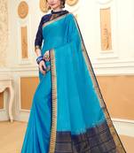 turquoise woven Silk Blend saree with blouse