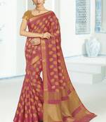 Peach woven raw silk saree with blouse