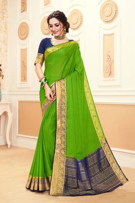Green woven Silk Blend saree with blouse 1