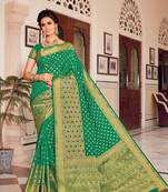 Green woven satin saree with blouse