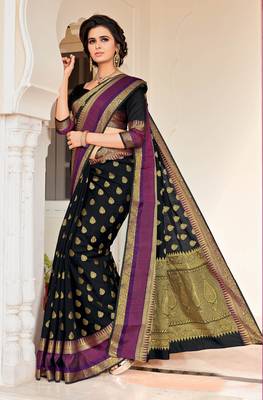Black woven satin saree with blouse 1