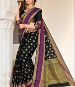Black woven satin saree with blouse