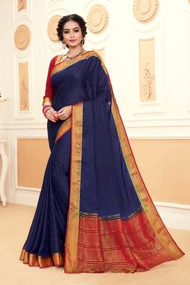 blue woven Silk Blend saree with blouse 1