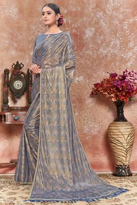 Grey plain silk saree with blouse 2