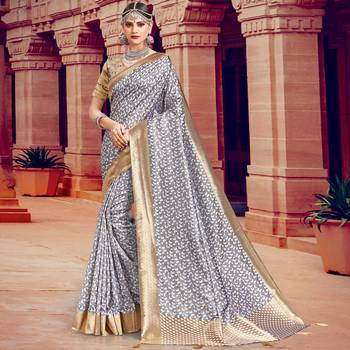 Grey woven Silk Blend saree with blouse 1