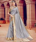 Grey woven Silk Blend saree with blouse