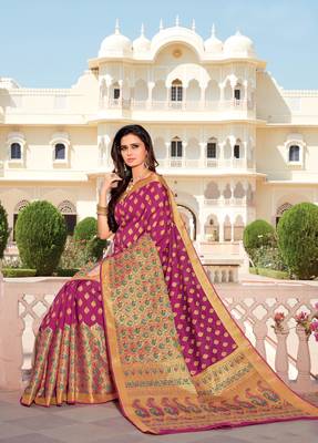 Rani pink woven satin saree with blouse 1