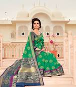 Green woven satin saree with blouse