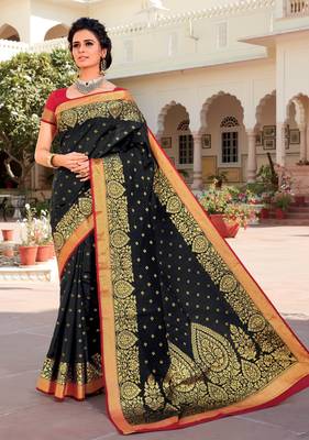 Black woven satin saree with blouse 1