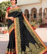 Black woven satin saree with blouse