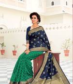 Navy blue woven satin saree with blouse
