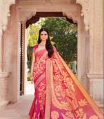 Pink woven satin saree with blouse