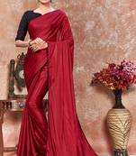Red plain silk saree with blouse