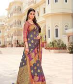 Blue woven satin saree with blouse