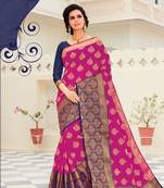 Pink woven satin saree with blouse