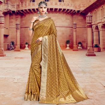 Mustard woven Silk Blend saree with blouse 1
