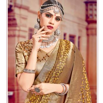 Mustard woven Silk Blend saree with blouse 2