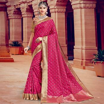 Pink woven Silk Blend saree with blouse 1