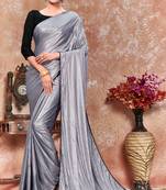 Silver plain silk saree with blouse
