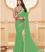 Light green printed satin saree with blouse