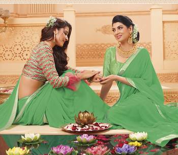 Light green printed satin saree with blouse 2