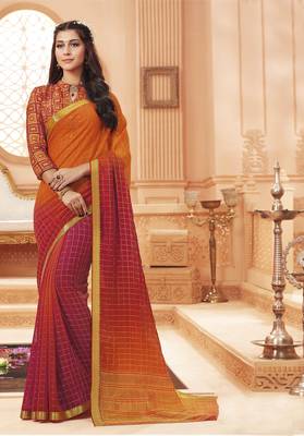 Multicolor printed satin saree with blouse 1