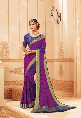 Magenta printed satin saree with blouse 1