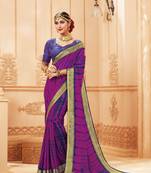 Magenta printed satin saree with blouse